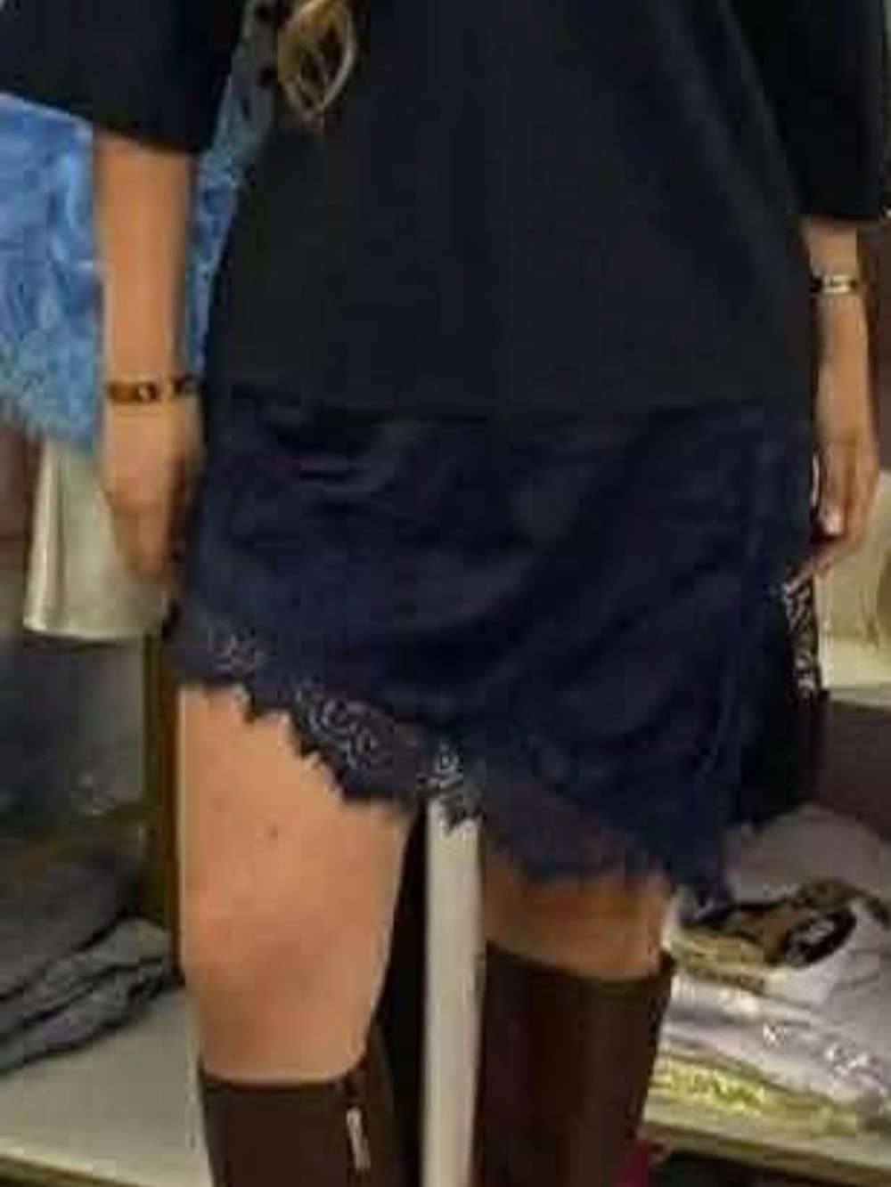 Lace Trim Navy Mini Skirt